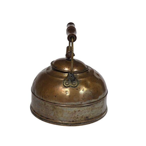 Vintage Copper Hammered Teapot With Wooden Handle Rustic Farmhouse Kitchen Decor - Picture 9 of 12